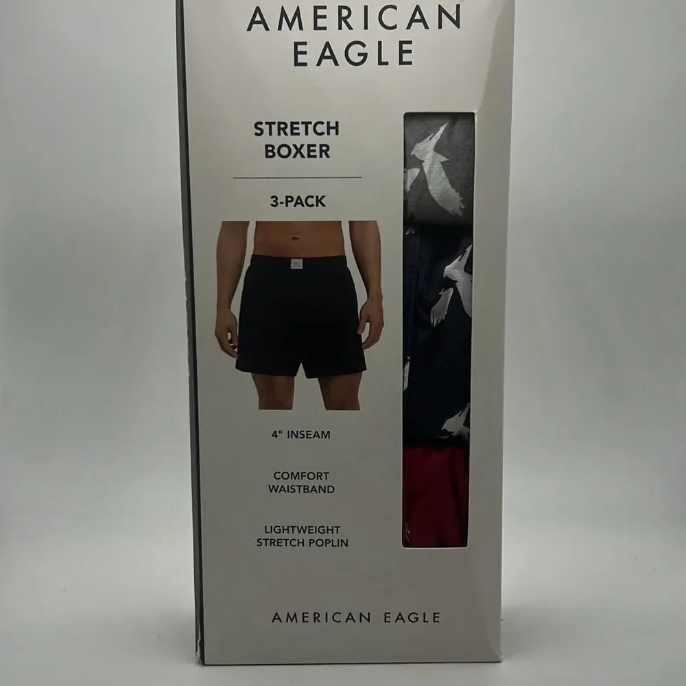 American Eagle AEO Multi 4” Stretch Boxer Short 3-Pack NEW in‎ package MEN SMALL